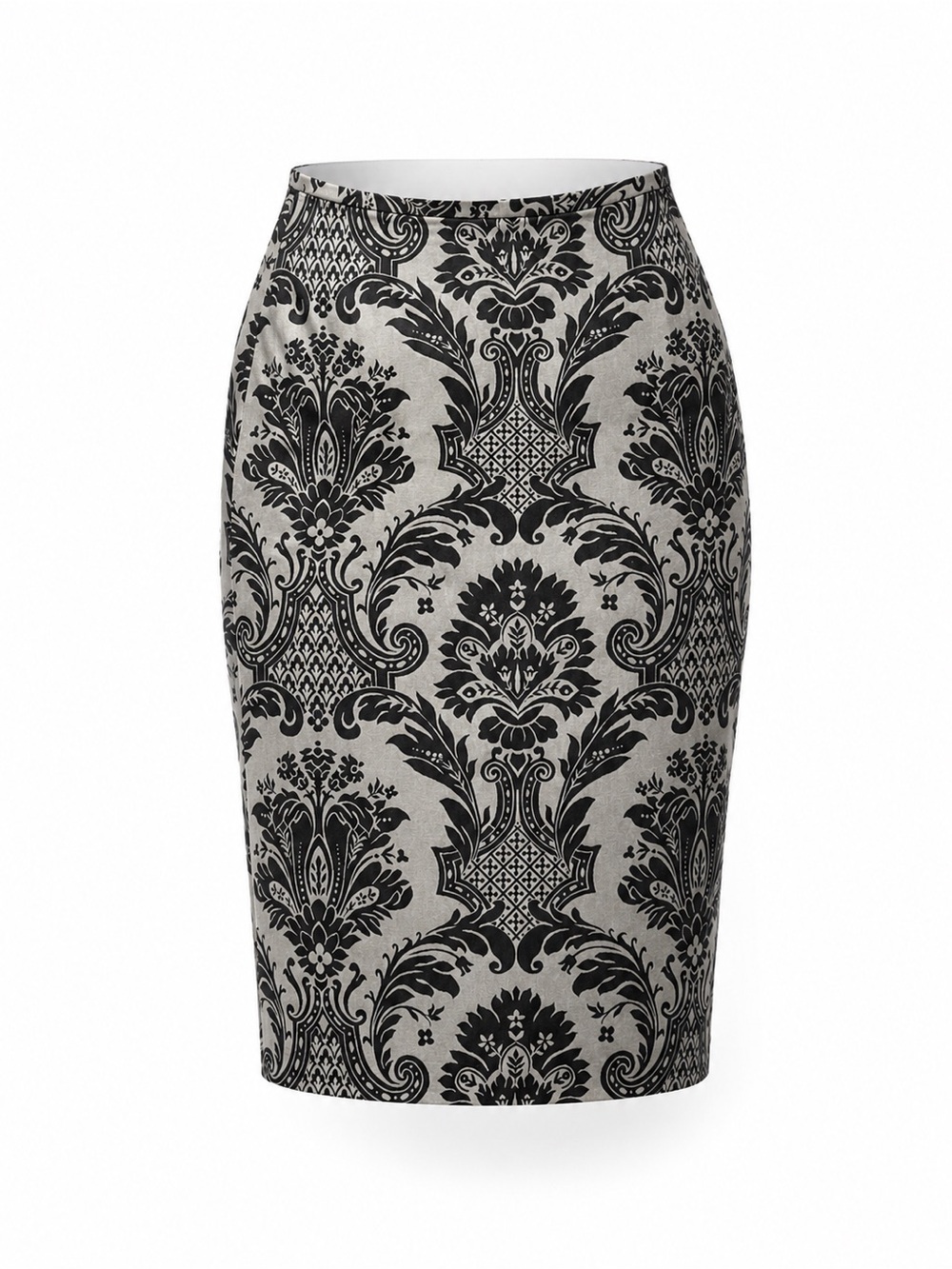 Loft NWT black/grey damask silk blend pencil skirt, size 0